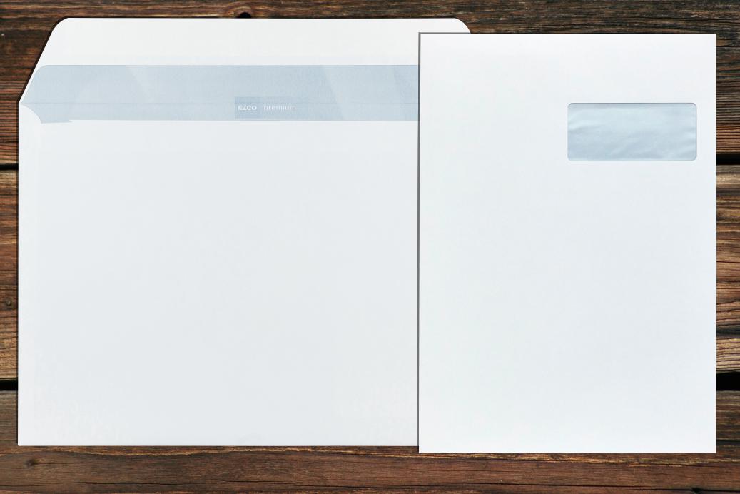 Kuvertierhüllen mit Fenster C4 229x324 mm Nassklebend Hochweiß 120 g/qm